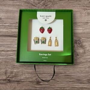 ✨️ NIB Kate Spade Stud Earring Trio: 🍓 Strawberries, 🍟 Fries & 🍾 Champagne!